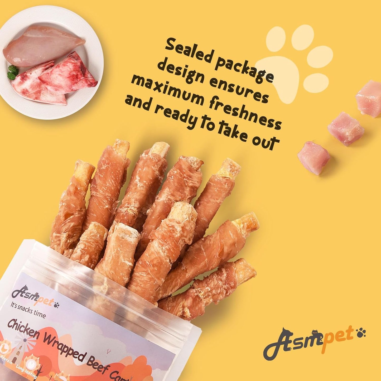 ASMPET Dog Treats Chews, Chicken Wrapped Beef Cartilage, Rawhide Free & Grain Free Dog Snacks 10.6 oz