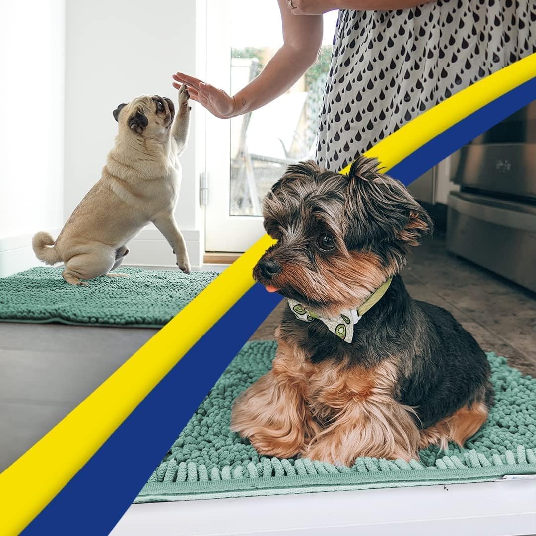 Muddy Mat® AS-SEEN-ON-TV Highly Absorbent Microfiber Door Mat and Pet Rug, Non Slip Thick Washable Area and Bath Mat Soft Chenille for Kitchen Bedroom Indoor and Outdoor - Seafoam Green 24" x 72"