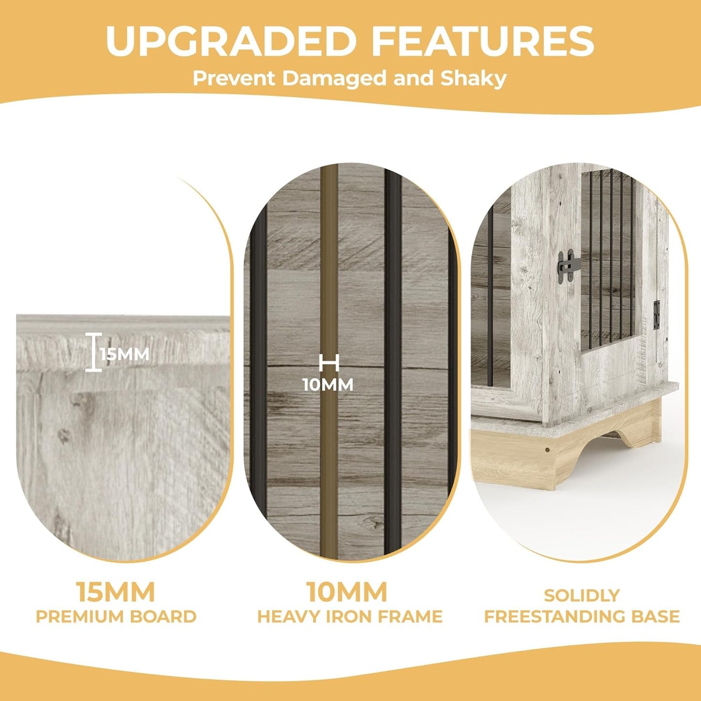 Dog Crate Furniture for 2 Dogs, 47" Double Dog Kennel with Removable Divider and 2 Drawers, Decorative TV Stand Side Table, Indoor Pet Cage for Large/Medium/Small Dogs New Grey