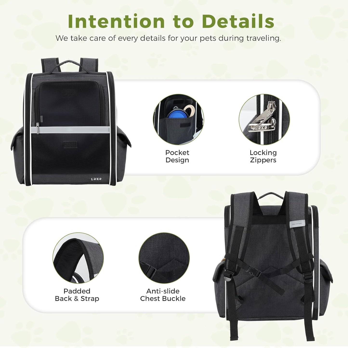 Lekereise Dog Carrier Backpack for Small Medium Dogs Cats up to 18 lbs, Breathable Pet Backpack Carrier with 3 Entrances, Collapsible Cat Backpack Carrier, Travel Hiking Puppy Backpack