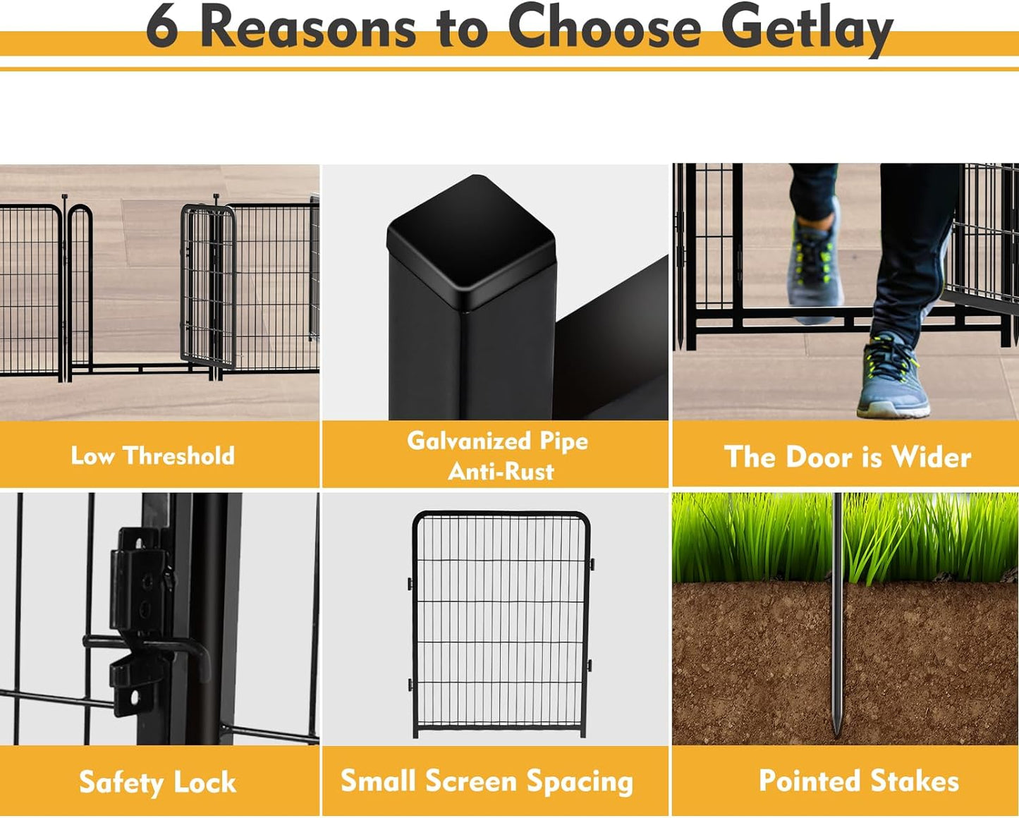 Dog Playpen 32 inch 16 Panels, Puppy Playpen Indoors, Dog Fence Outdoor for Yard, Wide Door Low Threshold Garden Fence for Medium/Large Pets. Black Dog Pens Total 35.4 Ft(L)