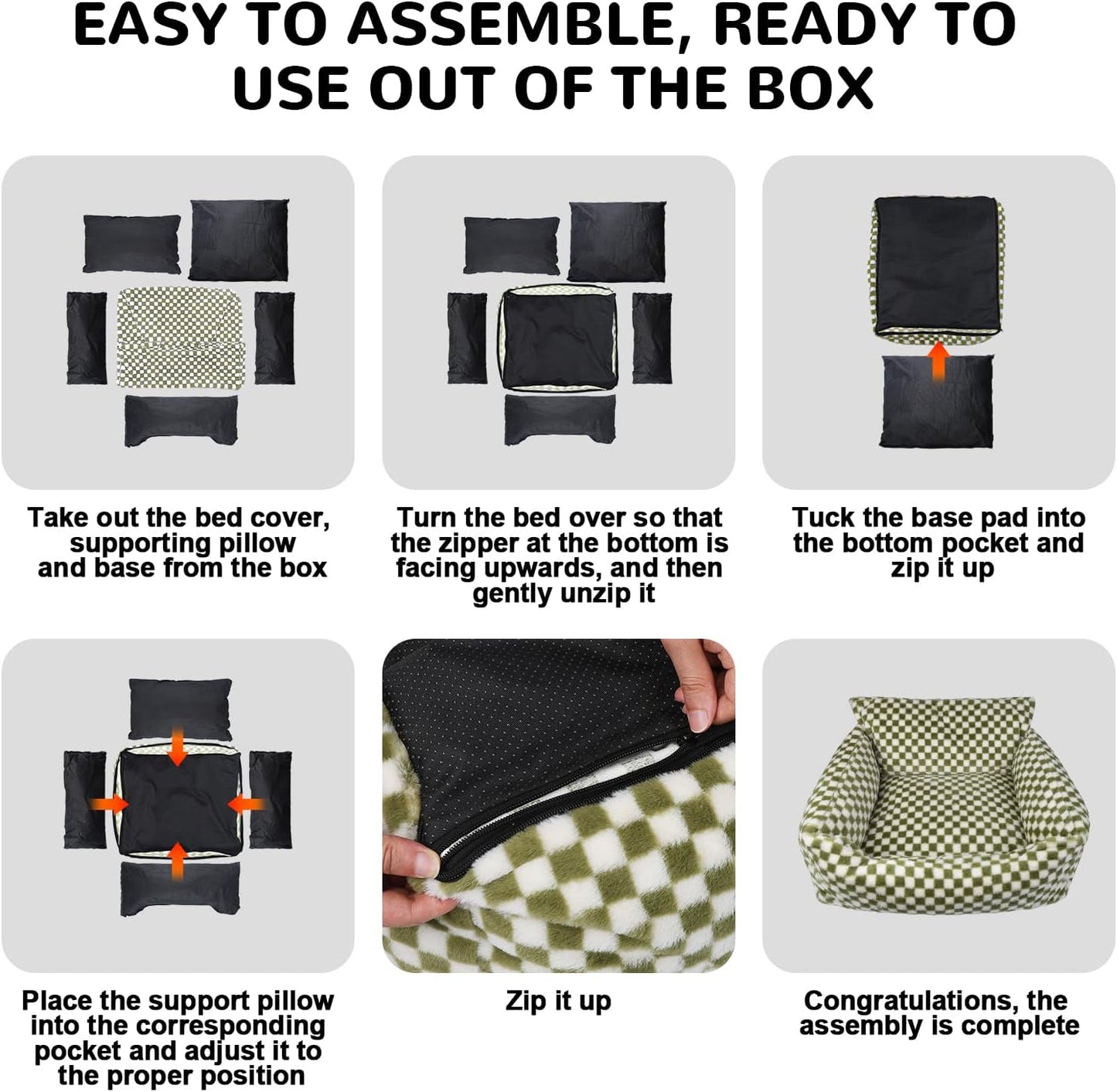 Dog Beds for Small Medium Dogs, Washable Soft Fleece Dog Bed with Removable Cover, Puppy Sofa Bed with Anti-Slip Bottom, Pet Sleeping Bed for Indoor Cats & Dogs Under 23 lbs (Grid Breen)