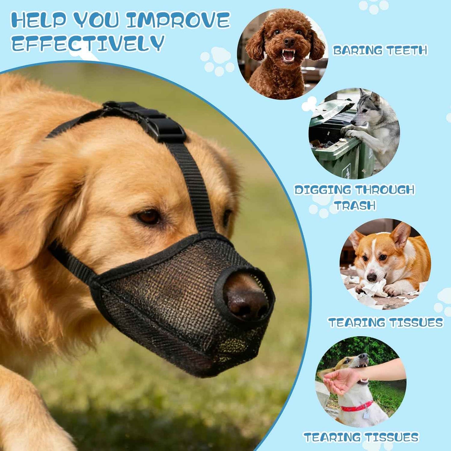 Dog Muzzle,Soft Mesh Muzzles for Small Medium Large Dogs, Breathable Adjustable Puppy Muzzles for Grooming Biting Chewing Scavenging,Allows Drinking and Panting, Black, M