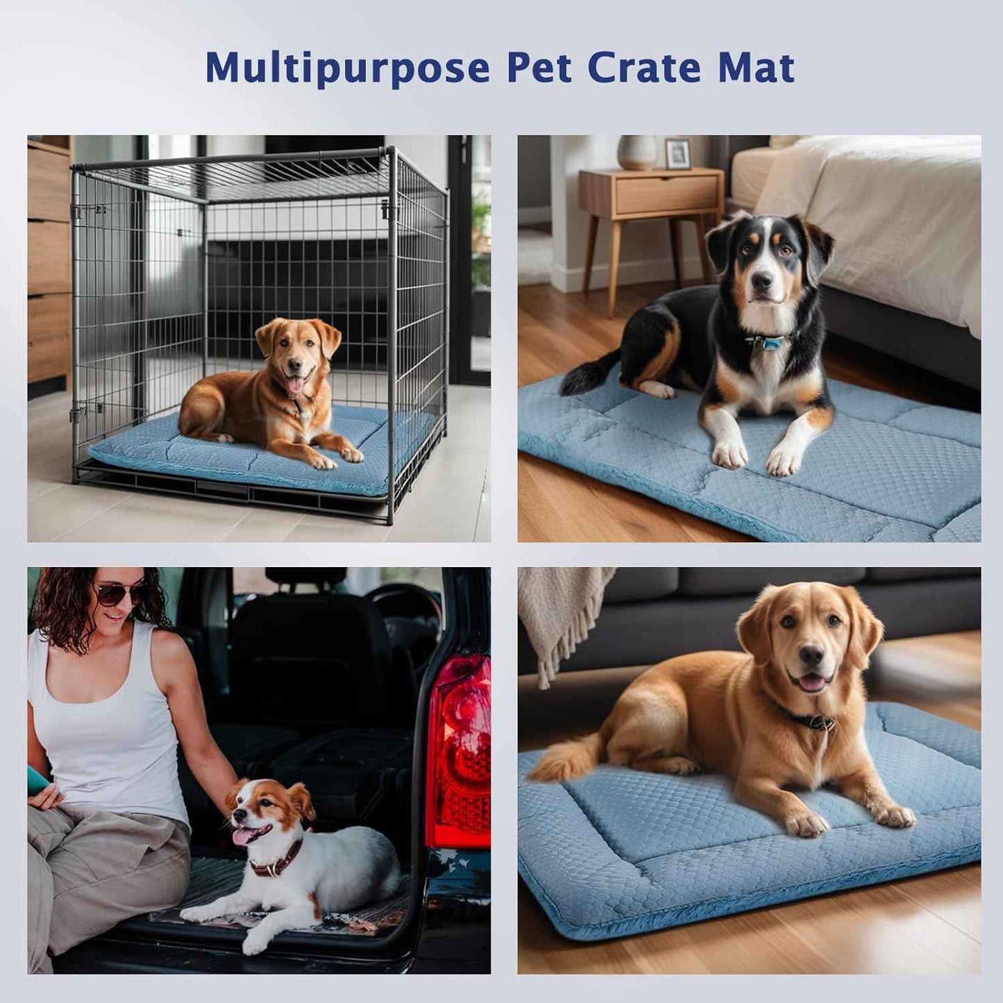 Dog Bed Mat, Crate Pad Reversible,Soft Kennel Pad, Washable Dog Crate Mat (Cool and Warm),Pet Sleeping Mattress for Small Medium Dogs XB009 (42''x28'',Blue)