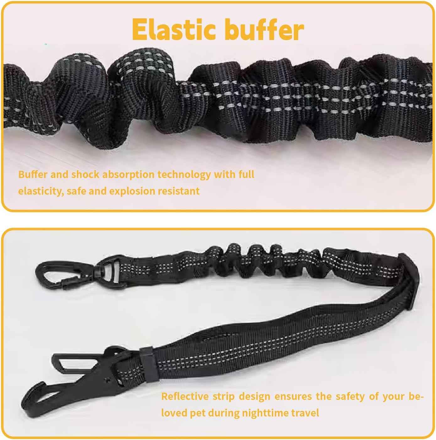 Dog seat Belt for car,2Pack 3-in-1 car Harness for Dogs Safety seat Belt Bungee,Dogs Seats Belt stether with Buckle&Hook Latch,Adjustable Reflective Dog seat Belts with 360° Lockable Buckle(Black)