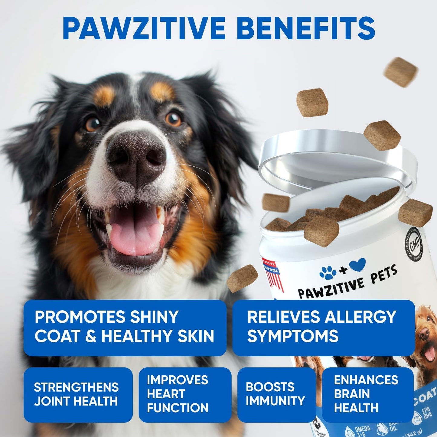 Chews for Dogs, Omega 3 Fish Oil - Dog Coat & Skin Supplement - USA Product - Itch Relief, Hot Spot Treatment - Salmon Oil for Dogs - 120 Soft Treats - Itching Skin Relief, Shedding, Hip & Joint