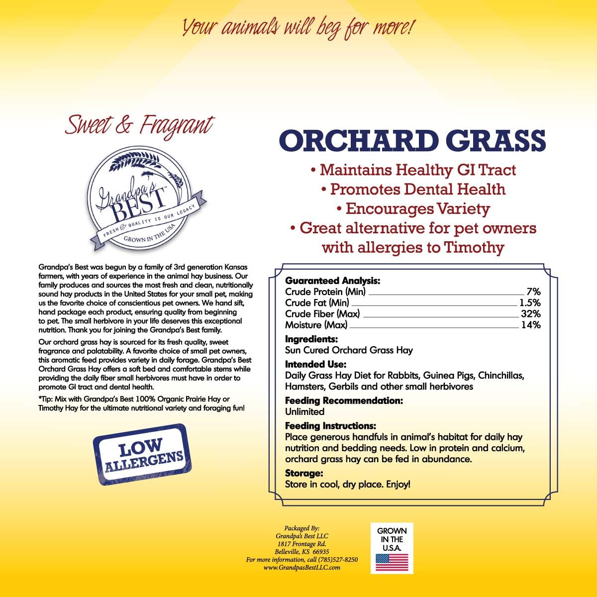 Grandpa's Best Orchard Grass Bale, 5 lbs,green