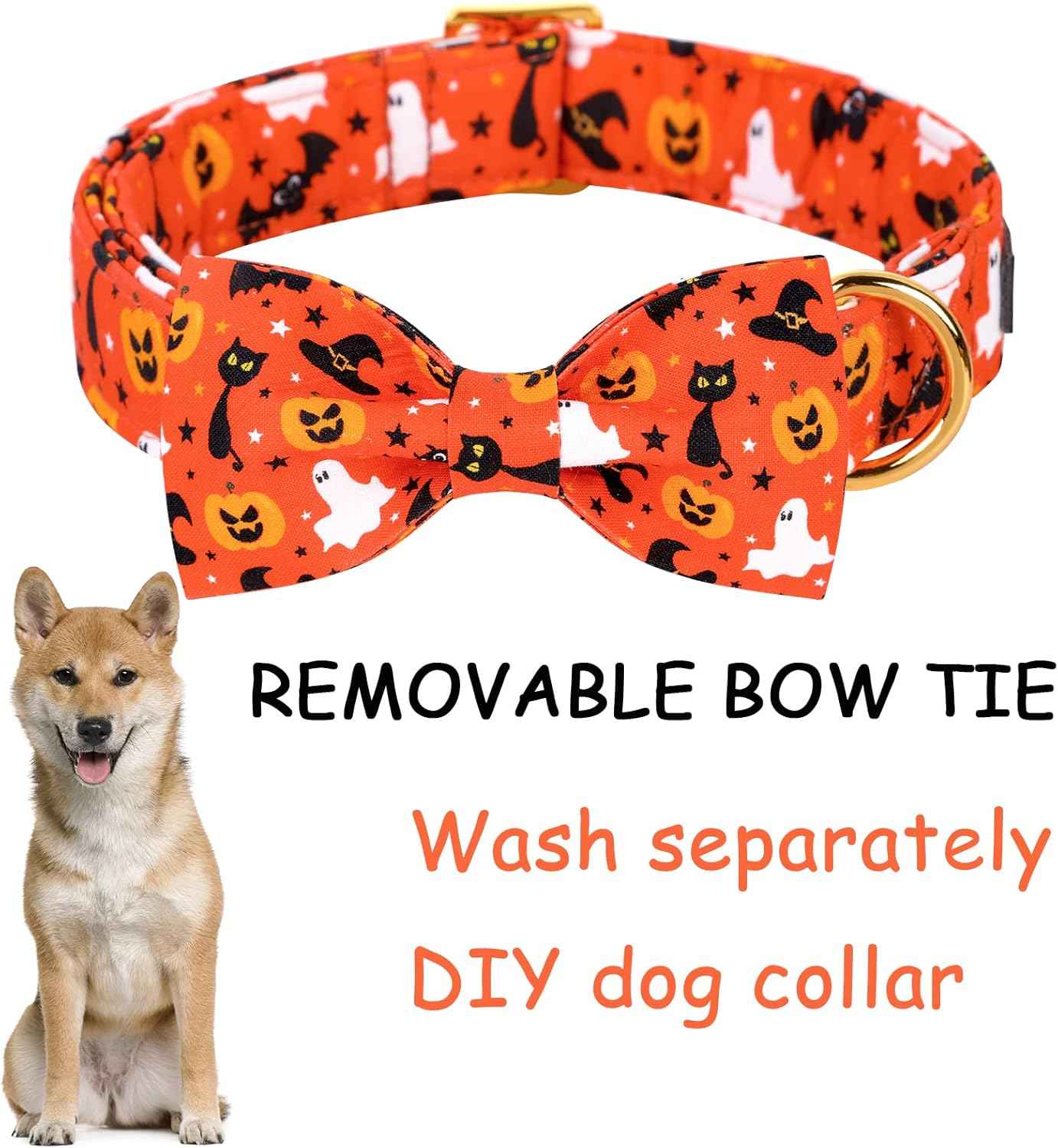 Unique style paws Halloween Dog Collar with Bow Tie Cotton Adjustable Puppy Collar for Small Medium Large Dogs-L