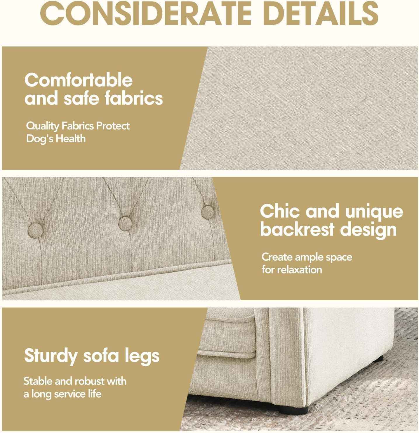 Dog Sofa Couch for Medium Dogs, 39" Memory Foam Pet Couch with Washable Fabric Removable Cushion, Sofa Bed for Medium Dogs, Beige Grey
