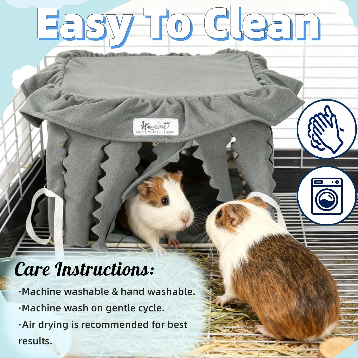 Guinea Pig Hideout & Hamster Bed Machine Washable Small Animal Bed Cage Accessories for Hamster Bunny Ferret Chinchilla Hedgehog Bearded Dragon and Rat (Grey)