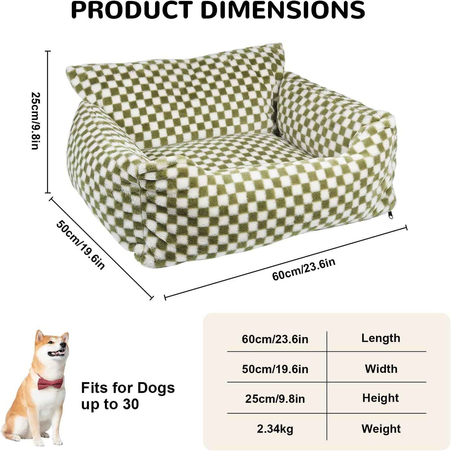 Dog Beds for Small Medium Dogs, Washable Soft Fleece Dog Bed with Removable Cover, Puppy Sofa Bed with Anti-Slip Bottom, Pet Sleeping Bed for Indoor Cats & Dogs Under 23 lbs (Grid Breen)