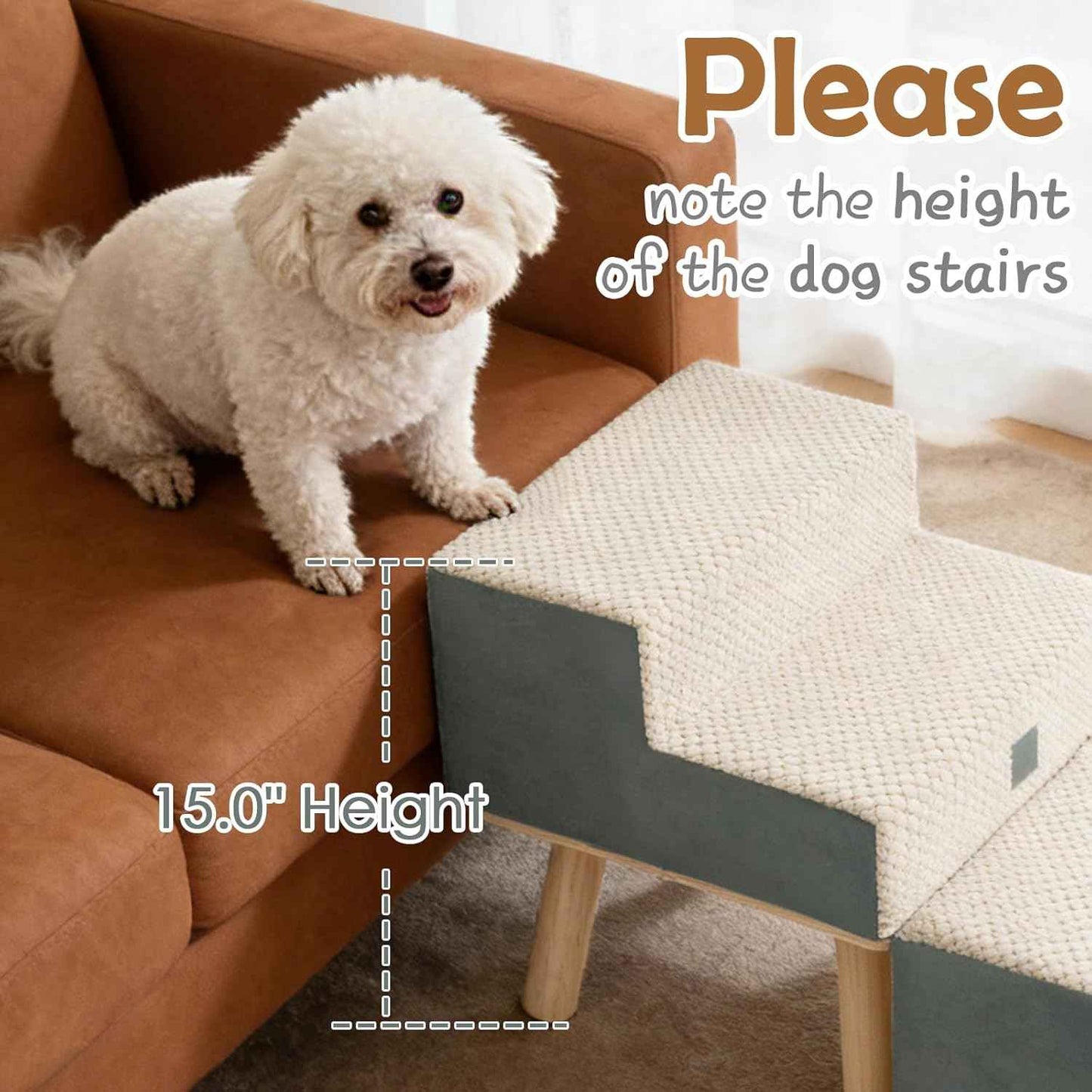 Dog Stairs for Small Dogs and Cats, 4-Step Dog Ramp for Couch and Bed, Foldable 2-in-1 Wooden Pet Steps for Puppy, Split Ottoman Design, Beige