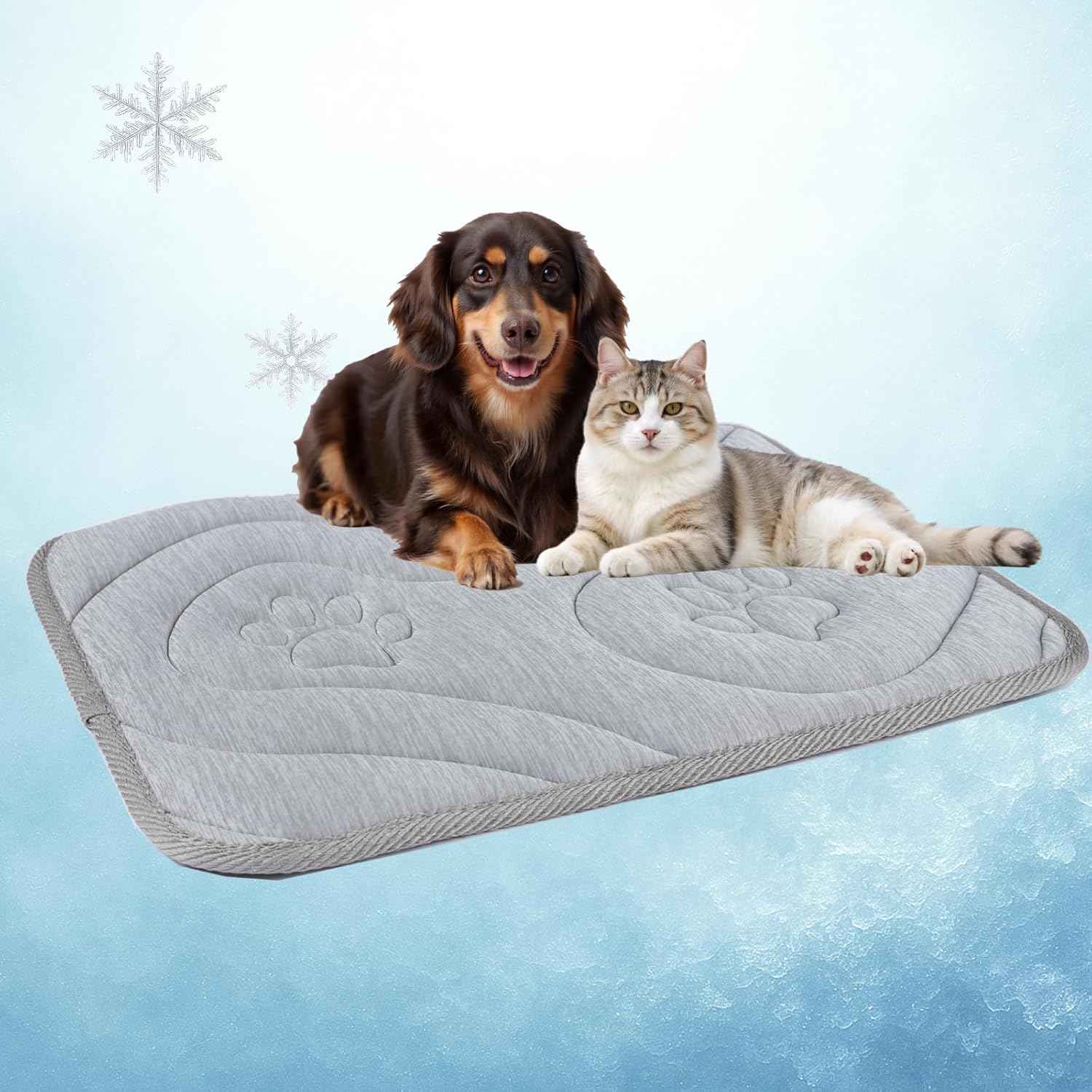 Dog Cooling Mat, Anti-Slip, Thick 3D Orthopedic Summer Pad for Dogs & Cats, Q-MAX > 0.5, Non-Toxic, Machine Washable, Chew-Resistant, Portable for Crate, Bed, Sofa, Car (Cool Grey, Small)
