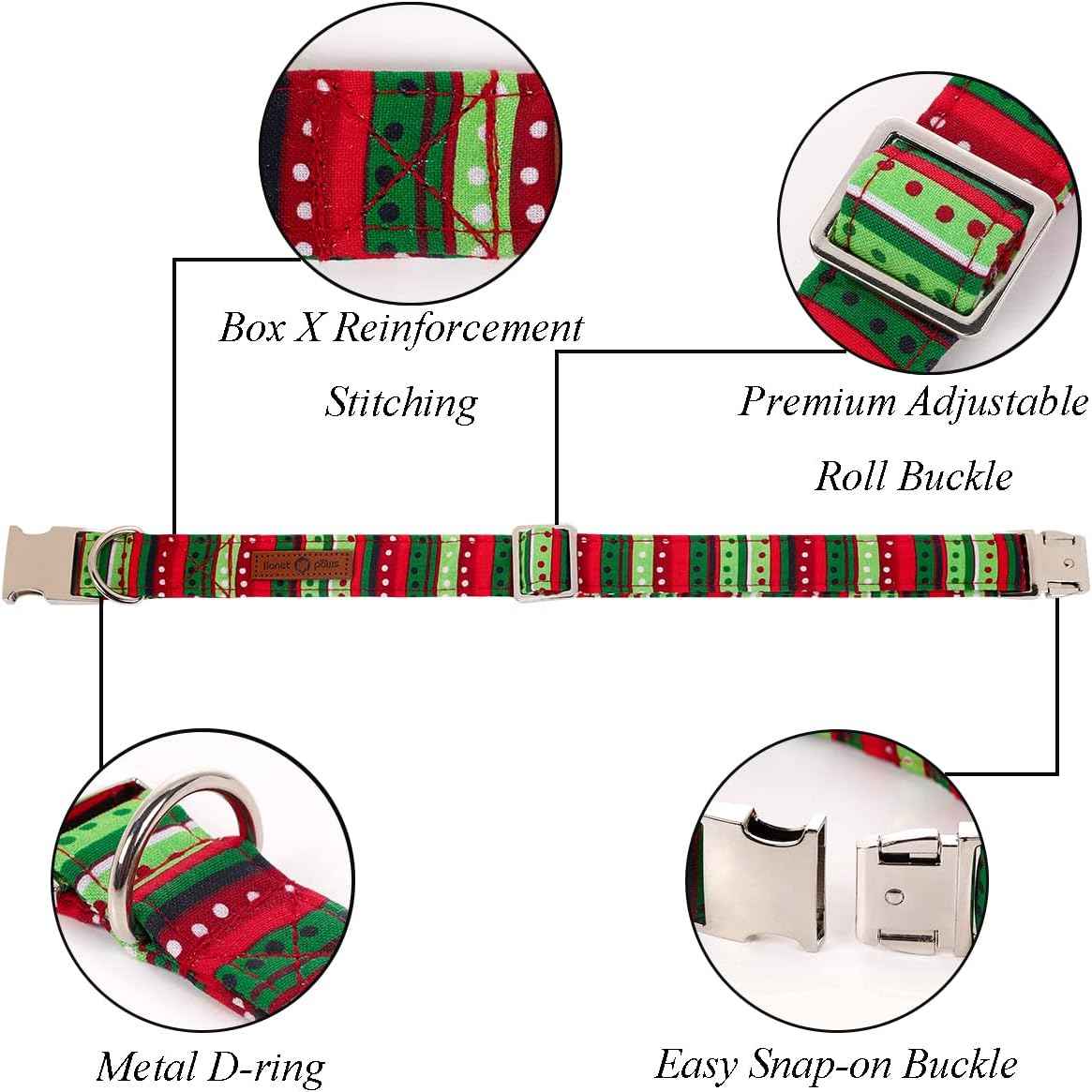 Lionet Paws Christmas Dog Collar with Bowtie, Dog Bowtie Collar with Metal Buckle for Dogs and Cats, Adjustable Comfortable Dog Collar Girl Boy Gift, XS, Neck 8-12 in