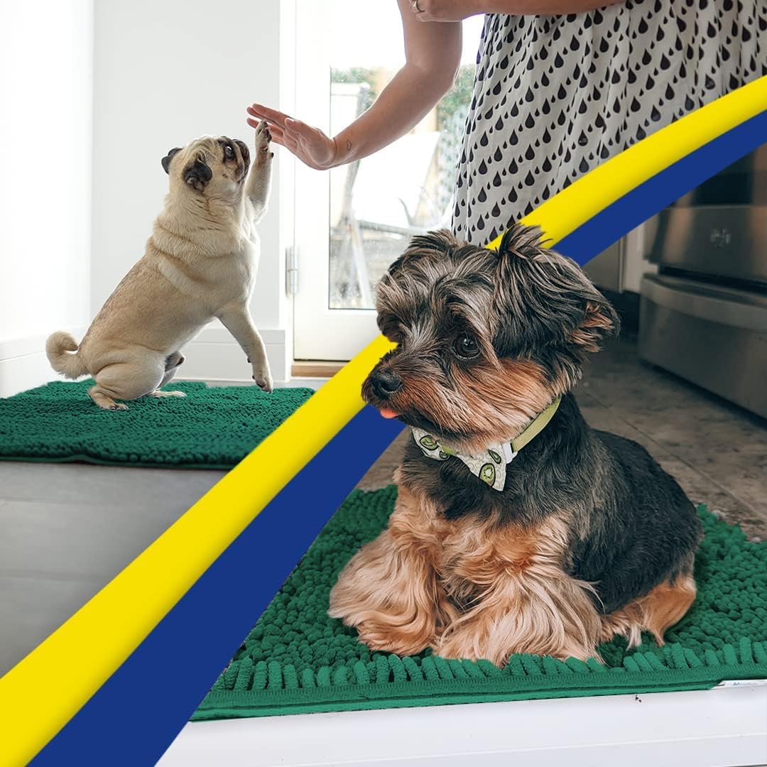 Muddy Mat® AS-SEEN-ON-TV Highly Absorbent Microfiber Door Mat and Pet Rug, Non Slip Thick Washable Area and Bath Mat Soft Chenille for Kitchen Bedroom Indoor and Outdoor - Dark Green 24" x 120"
