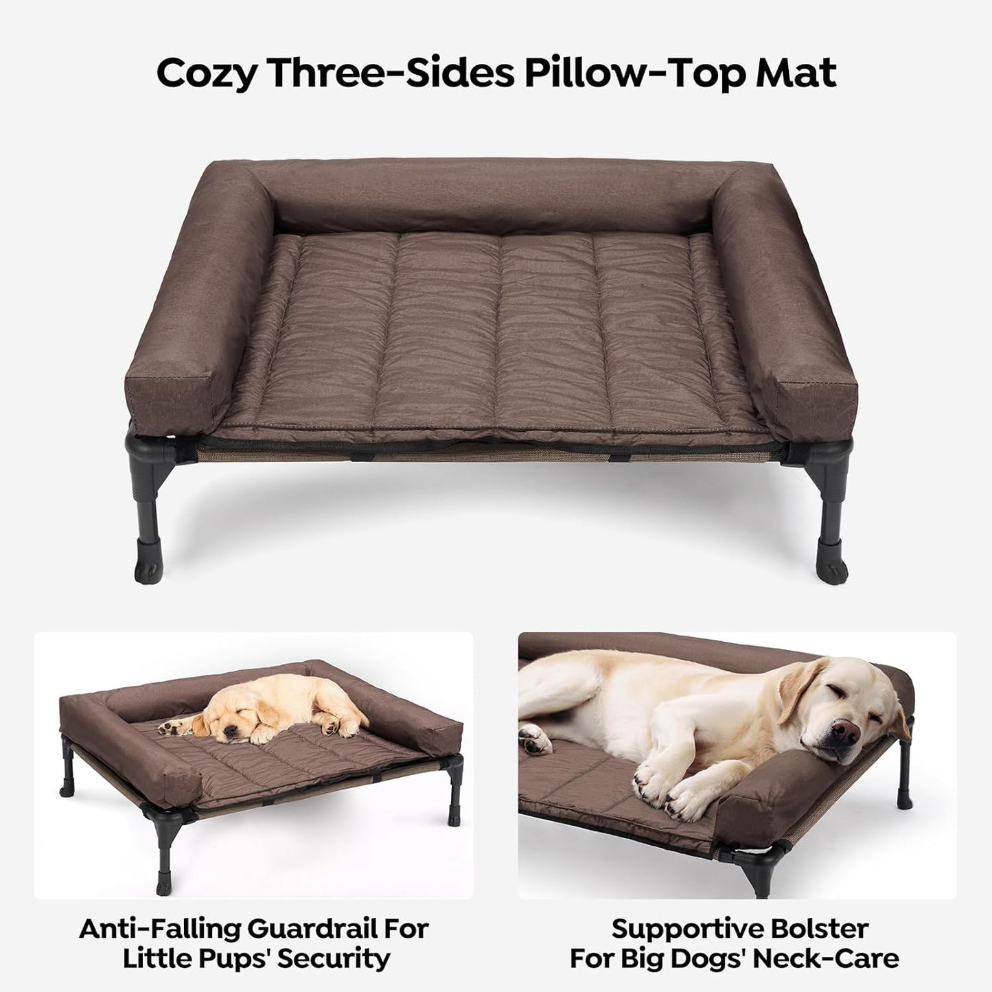 Veehoo Cooling Elevated Dog Bed Add Removable Waterproof Bolster Cushion Mat, Raised Pet Cot with Breathable Teslin Mesh, No-Slip Feet, Dog Sofa Bed for Indoor Outdoor, XXLarge, Brown CWC2331B