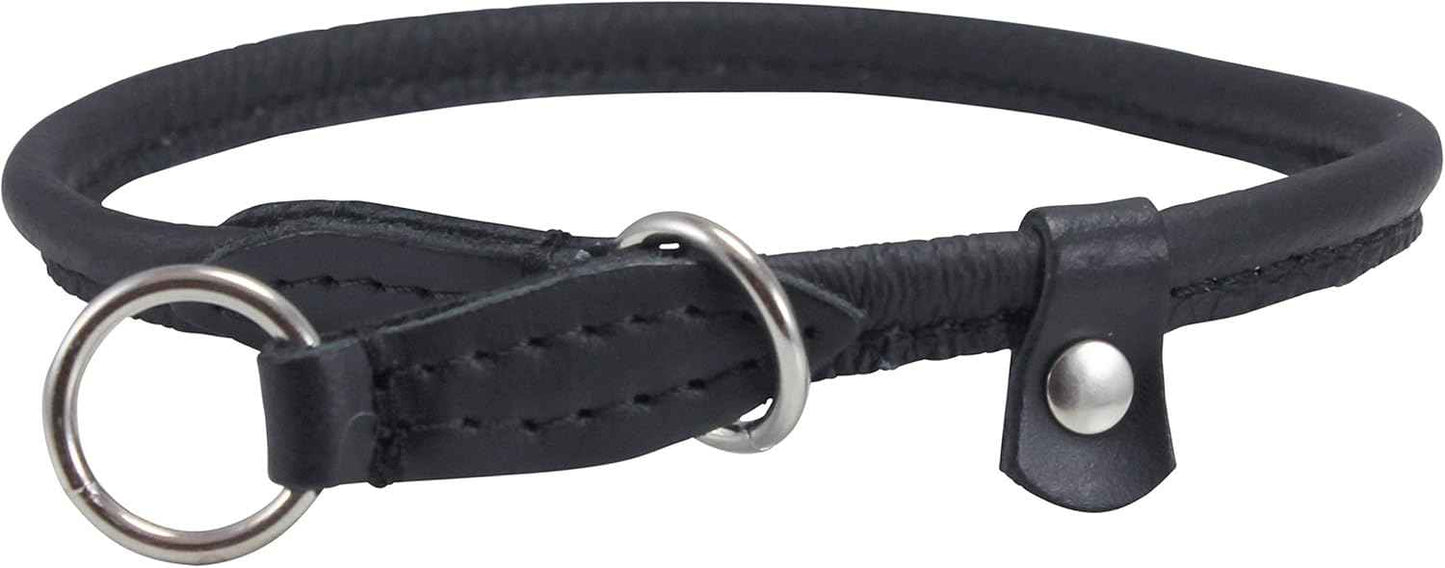 Round Genuine Rolled Leather Choke Dog Collar Black (20" Long)