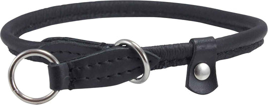 Round Genuine Rolled Leather Choke Dog Collar Black (20" Long)
