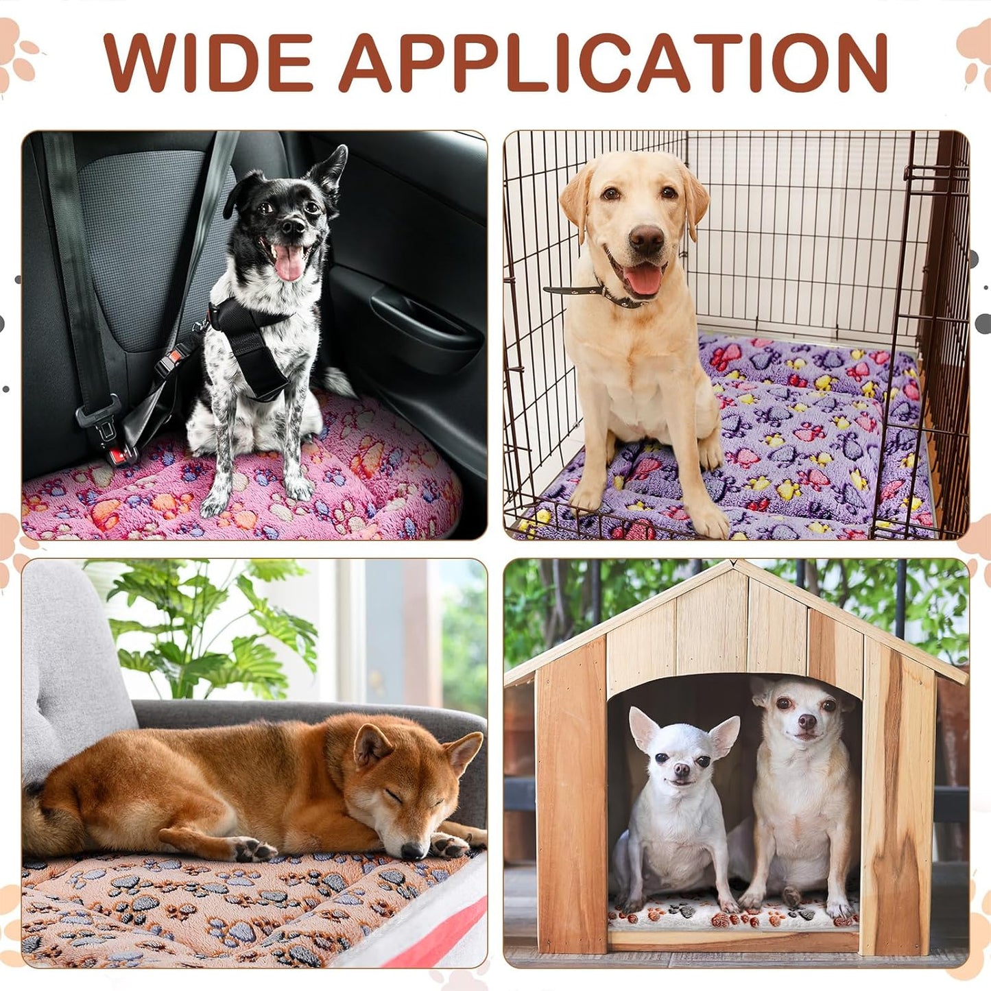 Tuanse 4 Pack Ultra Soft Dog Cat Bed Mat with Cute Prints Reversible Fleece Dog Crate Kennel Pad Cozy Washable Thickened Hamster Guinea Pig Pet Bed Mat for Small Animals(30 x 22 Inches,Vivid Color)