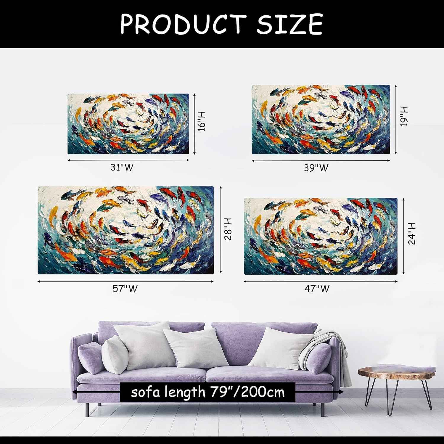 School of Fish Canvas Wall Art, Colorful Fish Herd Canvas Print, Abstract Sea Animal Wall Art, Coastal Pictures, Ocean Bathroom Decor, Marine Decor for Living Room, Bedroom (47"x24" | 120x60cm)