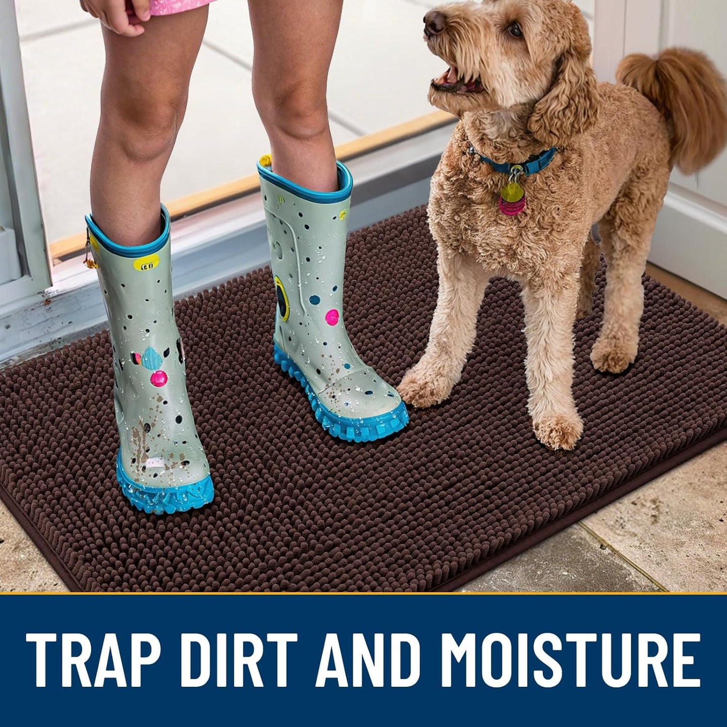 Smiry Dog Door Mat for Muddy Paws 70x24, Absorbs Moisture and Dirt Doormat, Non-Slip Washable Quick Dry Chenille Front Door Mat Indoor Entrance, Entryway Carpet for Inside Floor, Brown