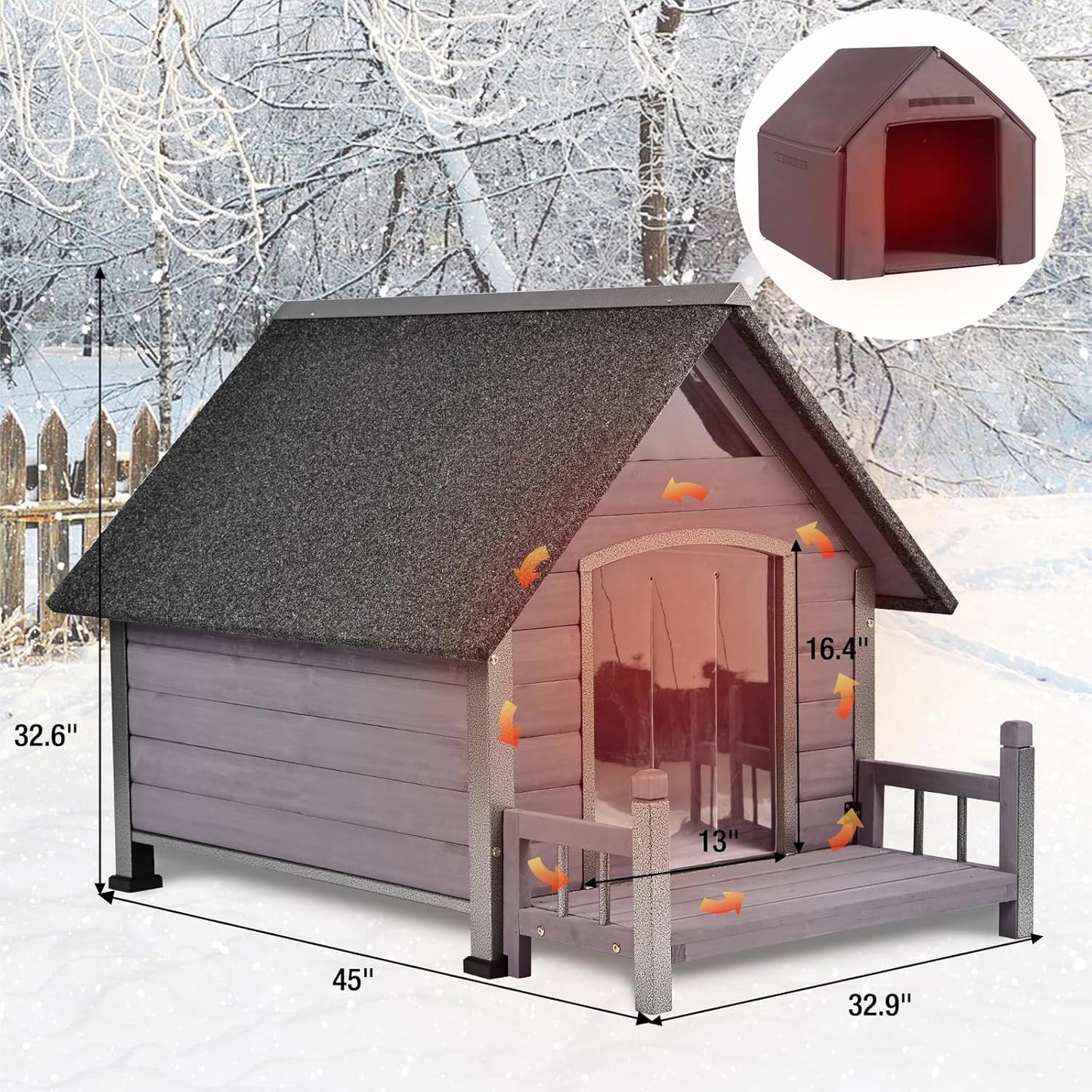Dog House Outdoor with Insulated Liner, Winter Dog Kennel for Small Mediun Dogs with Anti-Biting Metal Iron Frame, Heated Dog House 100% Insulated
