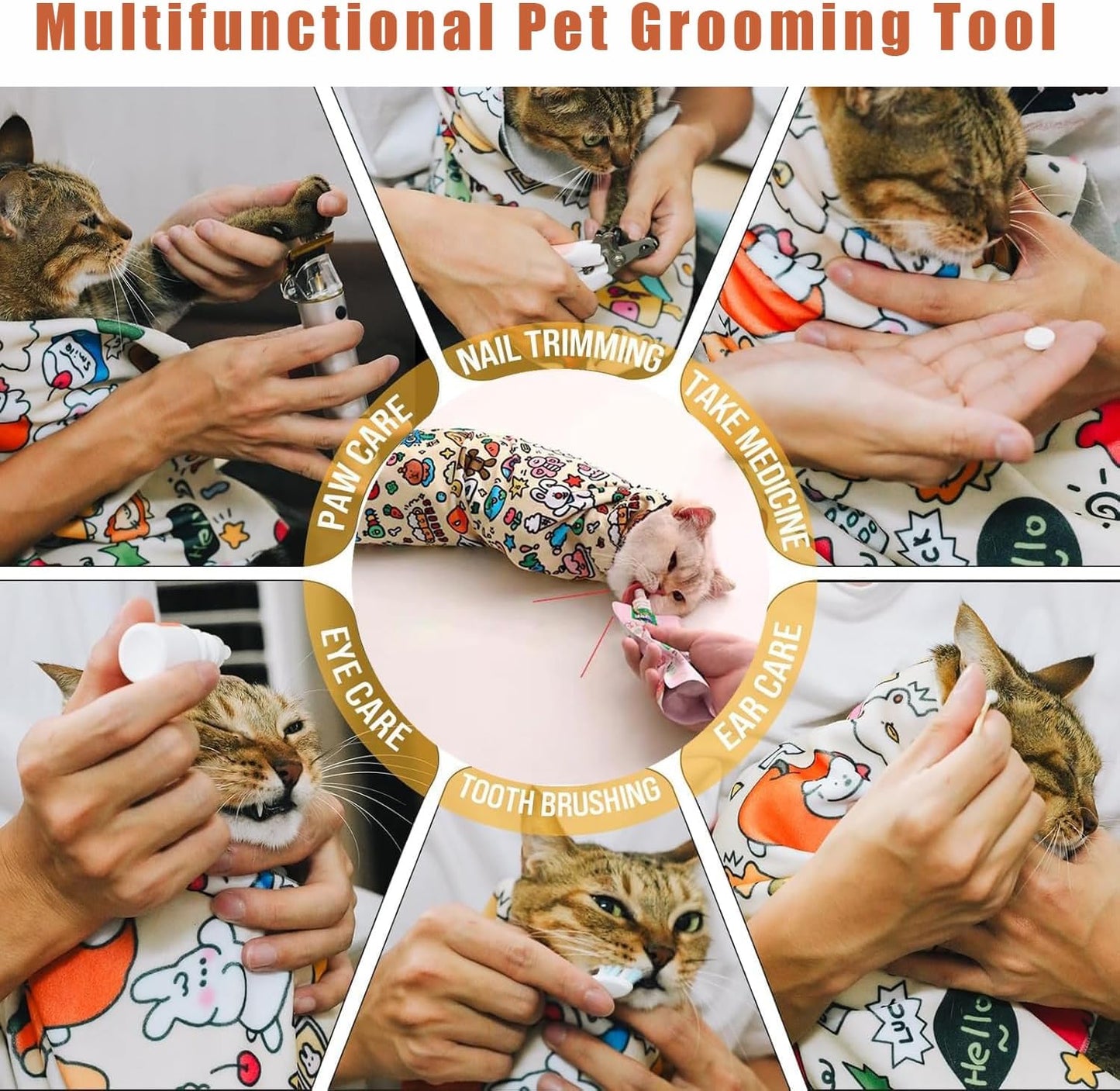 35.5'' Cat Grooming Wrap for Cutting Nails, 2026 Self-Adherent Cat Wrap, Anti-Escape Calming Cat Swaddle Wrap for Medicine, Nail Clipping, Teeth Brushing, Ear Cleaning