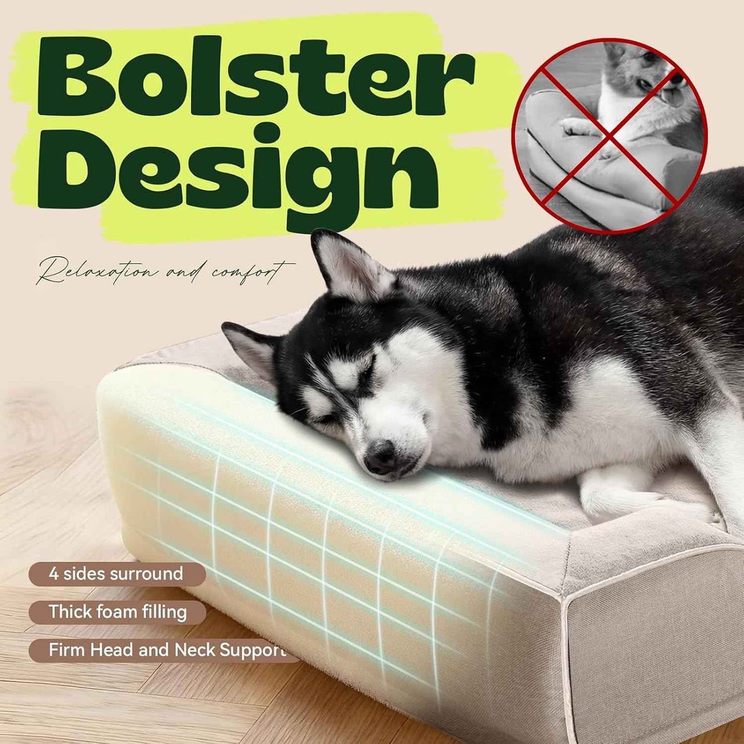 Orthopedic Dog Bed for Extra Large Dogs,Waterproof Cooling Gel Memory Foam XL Pet Sofa Non-Slip Bottom,Egg-Crate Foam Washable Removable Cover 42.0" LX30.0"X9.0"Th Beige