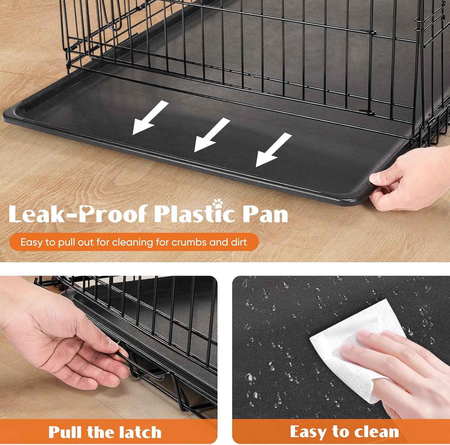 Sweetcrispy 36 Inch Dog Crate, Medium Crates Double Door Folding Metal Wire Dog Cage with Plastic Leak-Proof Pan Tray, Pet Kennel for Indoor, Outdoor, Travel
