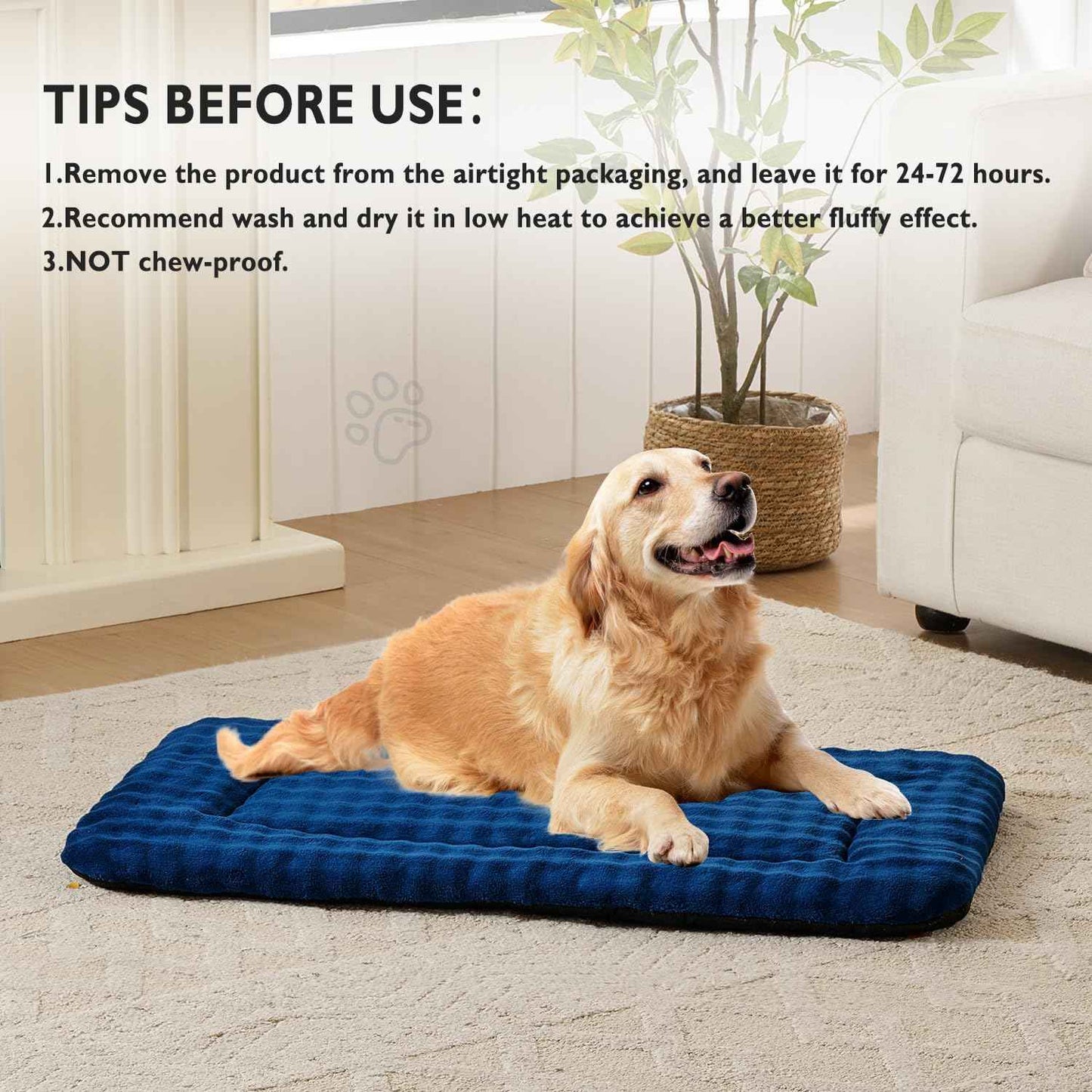 Dog Bed Mat Crate Pad for Large Dogs, Washable Soft Pet Sleeping Mat Kennel Pad with 3D Bubble Pattern, Navy Blue, 42"x 28"
