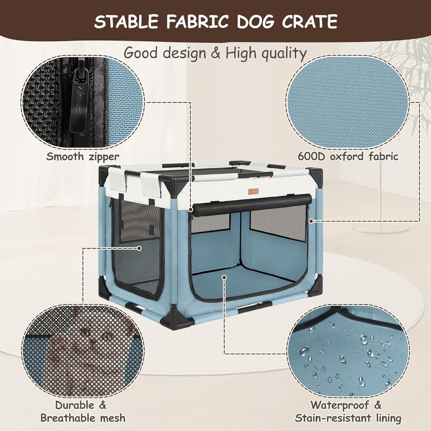 Akinerri Dog Crate, Dog Playpen, Small Blue