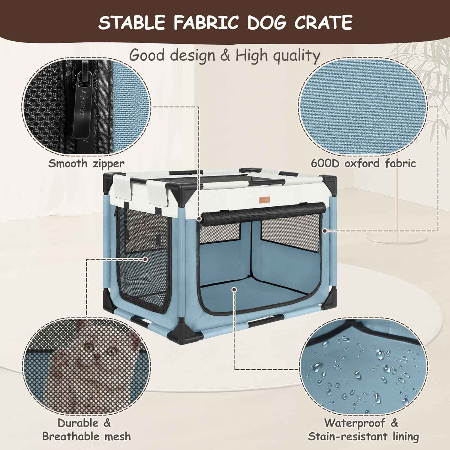 Akinerri Dog Crate, Dog Playpen, Large Blue