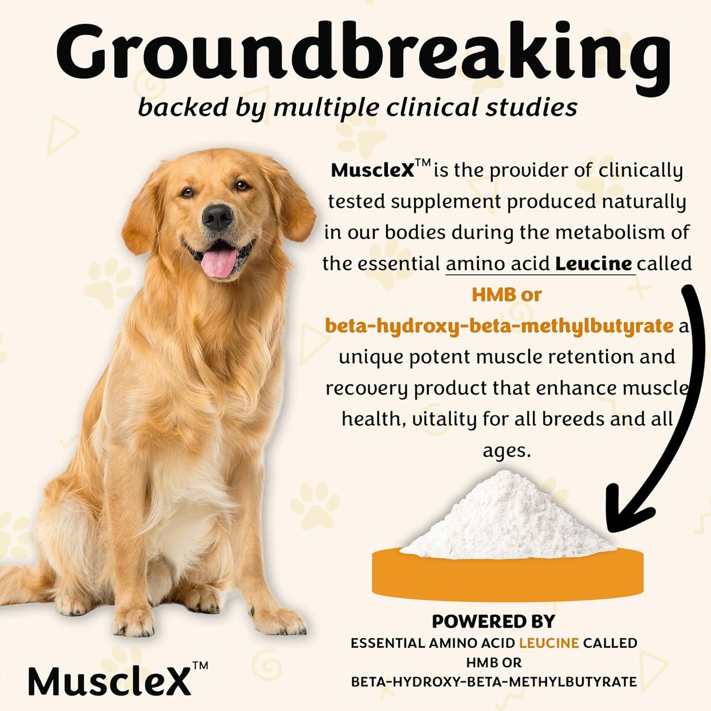 MuscleX™ Canine Muscle Formula Dogs with CaHMB 500 mg and Vitamin D3 - Natural Muscl Building Formula - Helps Reduce Muscle Loss Due to Normal Aging and Improves Recovery from Injury (90 Capsules)