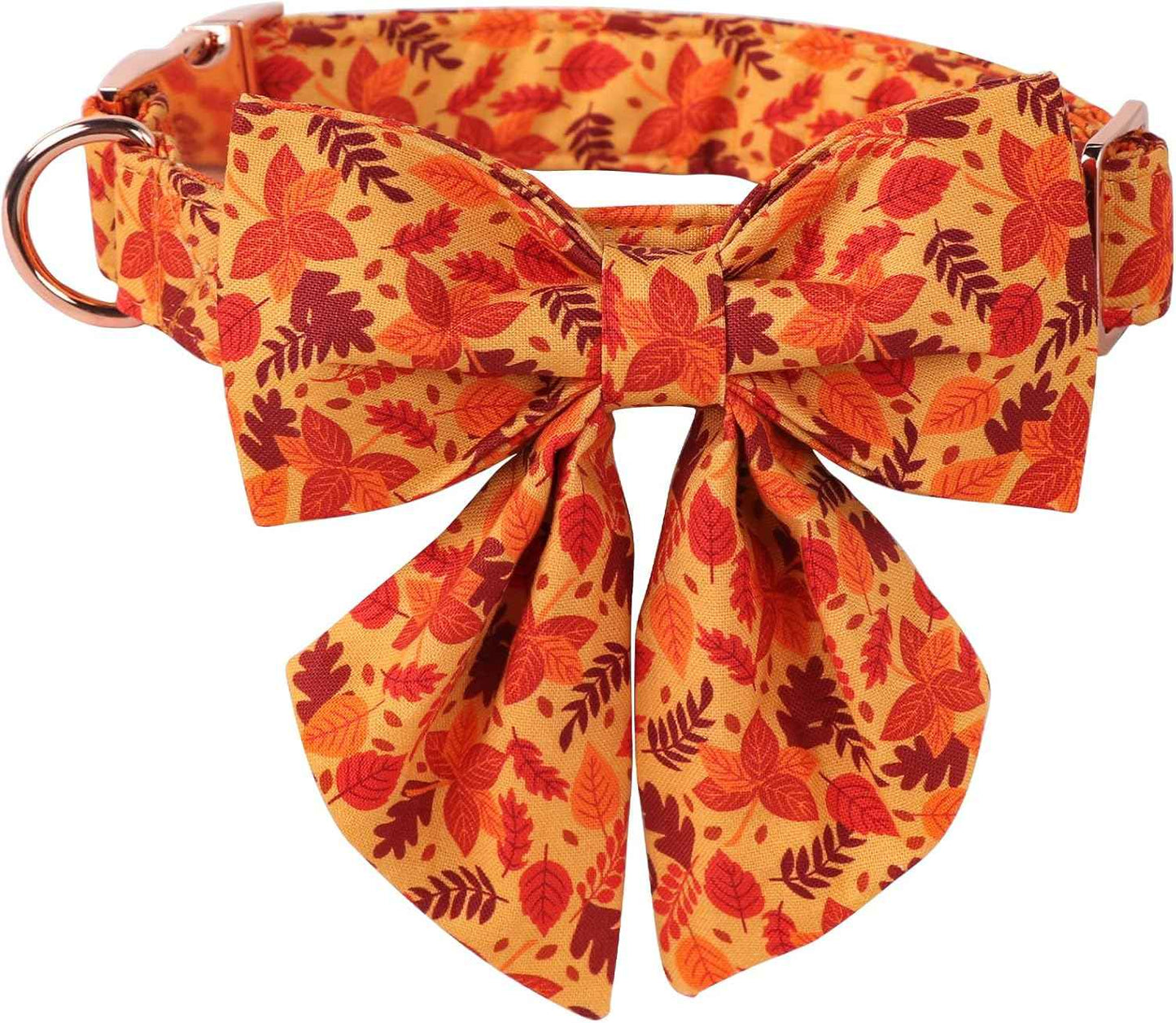 Lionet Paws Dog Collar with Bowtie - Cute Cotton Adjustable Fall Bowtie Dog Collar with Metal Buckle for Small Medium Large Dog Girl Boy Gift, L, Neck 16-24in
