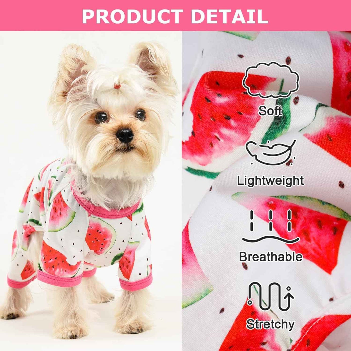 PSJ Girl Breathable Cotton Watermelon Dog Pajamas for Small Dogs - Teacup Chihuahua, Yorkie Puppy Clothes - X-Small