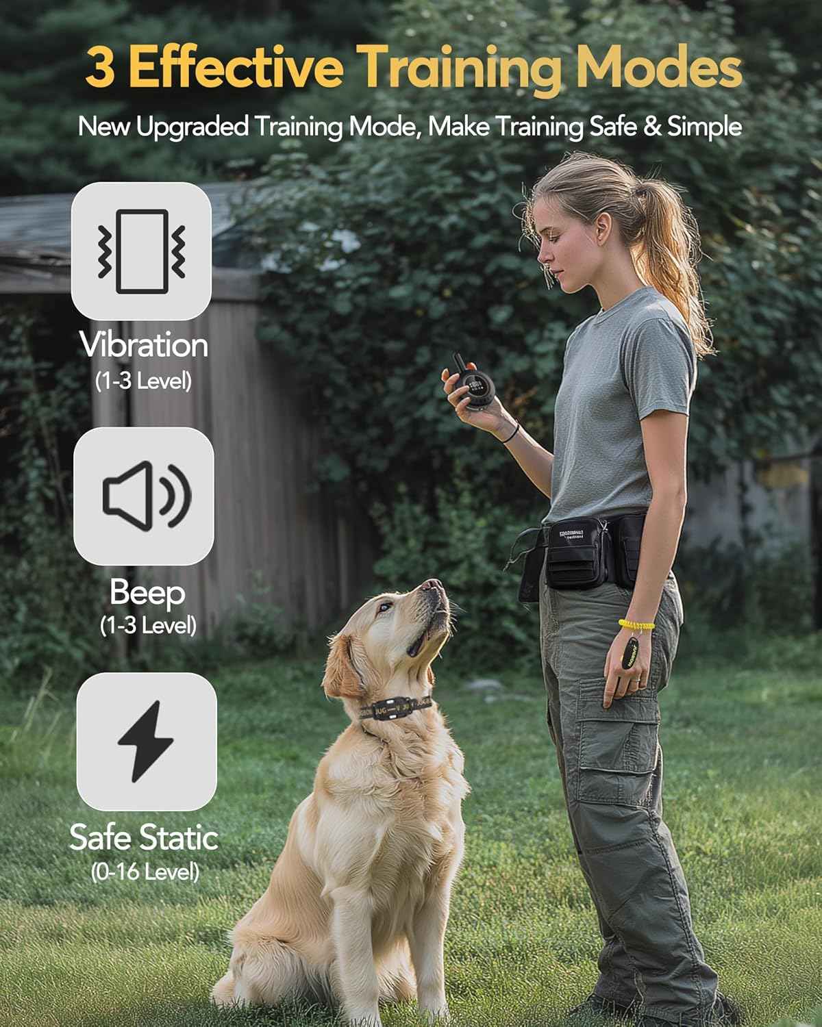 Dog Shock Collar - 3/4 Mile Dog Training Collar with Remote for Large Medium Small Dogs, Rechargeable IPX8 Waterproof E-Collar with 3 Training Modes, LED Light & Security Lock (Black)