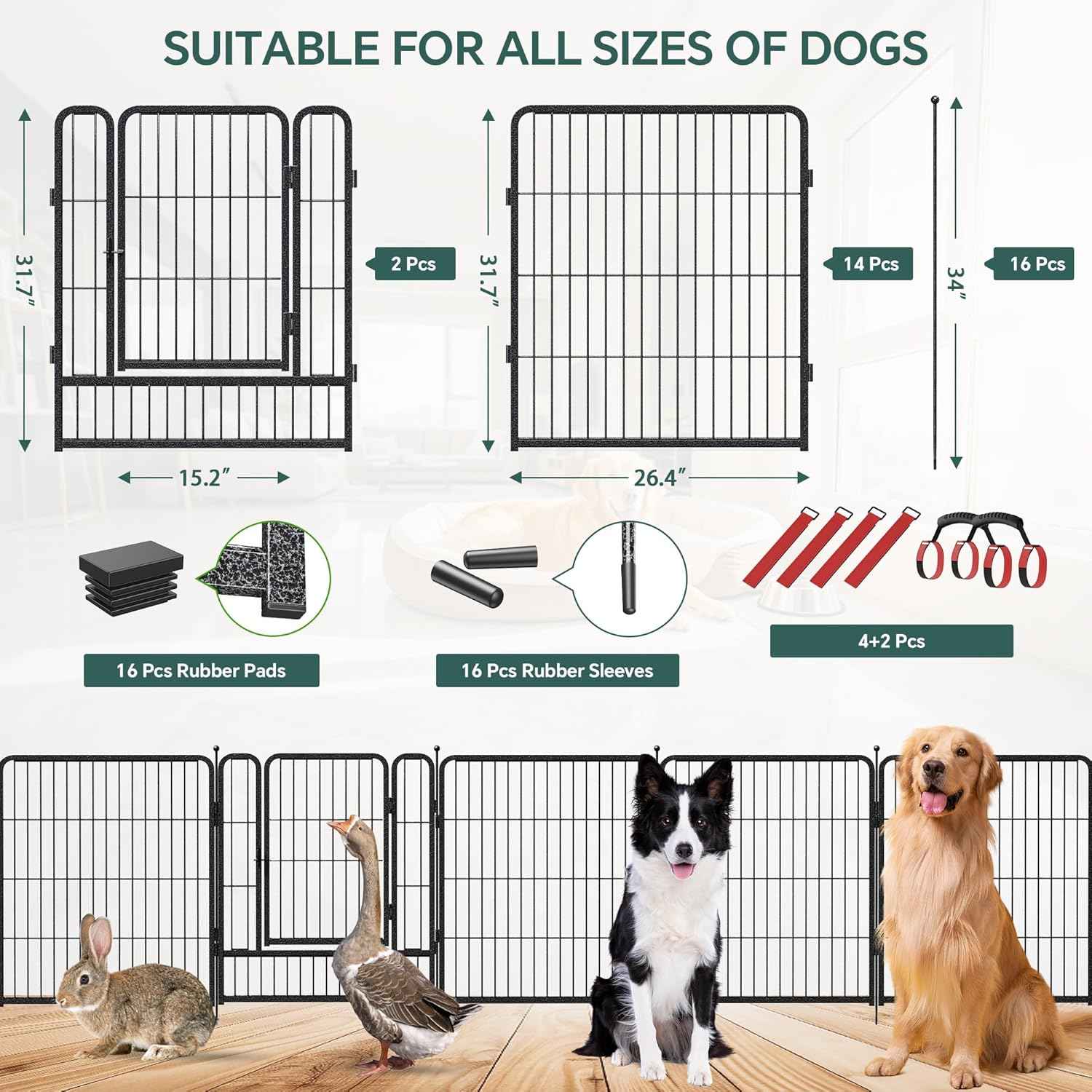 Musen Dog Playpen Indoor Outdoor, 16 Panels Dog Pen 32" Height Dog Fence Exercise with Doors for Large/Medium/Small Dogs, Portable Pet Playpen for Yard RV Camping, Hammer Paint Finish (Patent Pending)