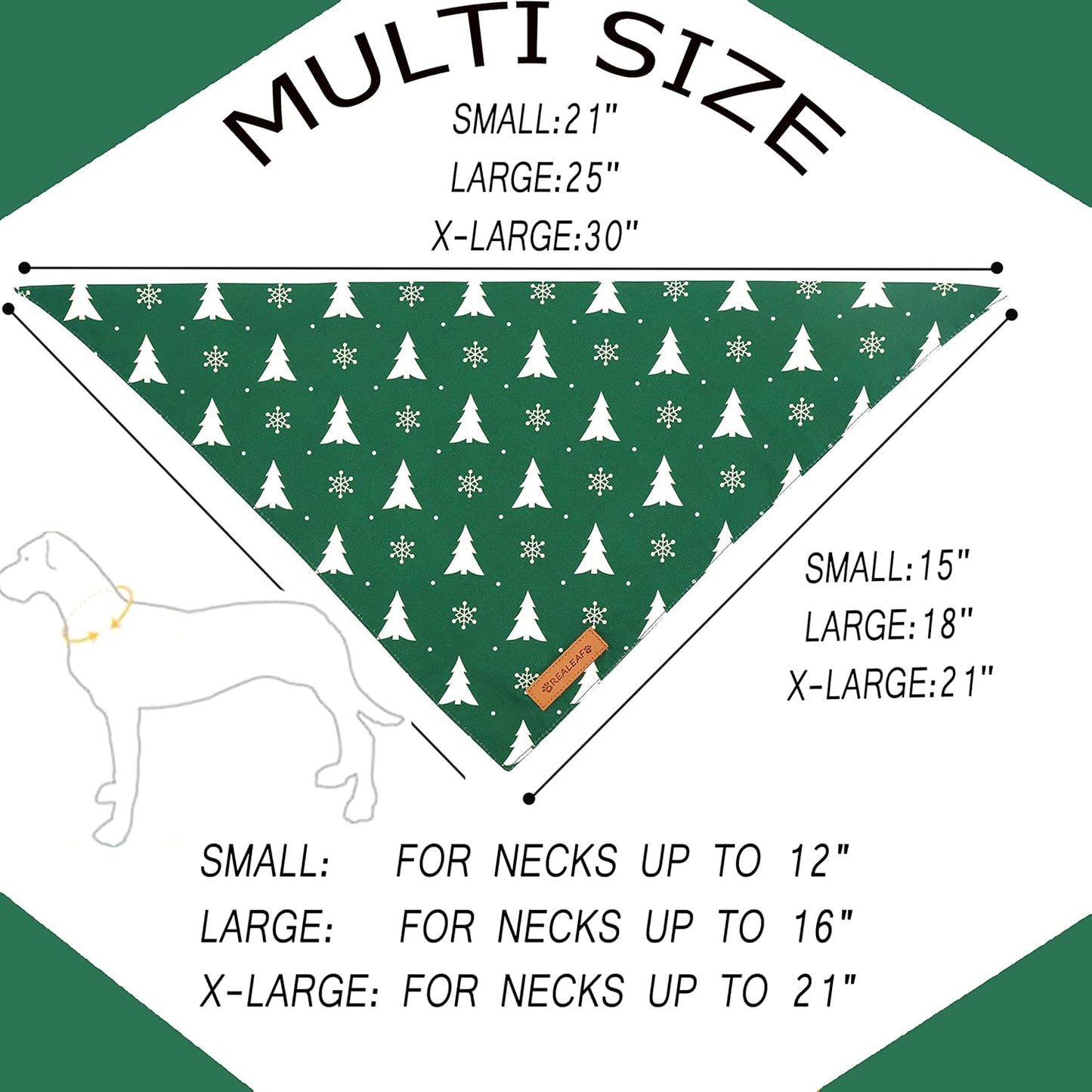Realeaf Christmas Dog Bandanas 2 Pack, Christmas Tree and Santa Claus Dog Scarf for Boy and Girl, Premium Durable Fabric, Holiday Bandana for Small Medium Large and Extra Large Dogs (X-Large)