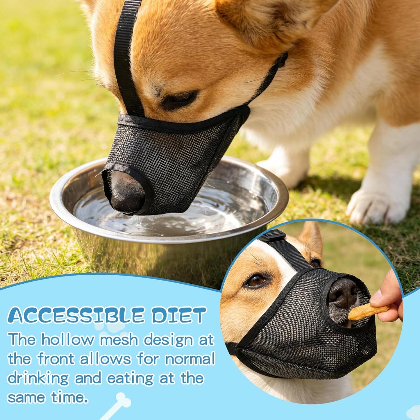 Dog Muzzle,Soft Mesh Muzzles for Small Medium Large Dogs, Breathable Adjustable Puppy Muzzles for Grooming Biting Chewing Scavenging,Allows Drinking and Panting, Black, M