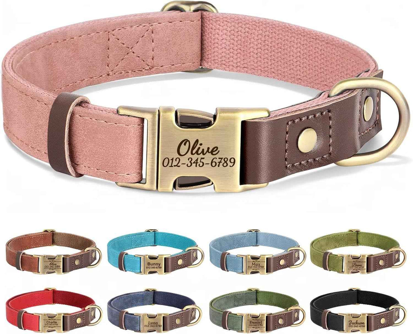 PET ARTIST Personalized Dog Collars, Custom PU Leather Dog Collar with Name&Phone Number, Engraved Dog Collar for Large Dogs, Adjustable Durable Collar with Quick Release Metal Buckle, Pink,XL