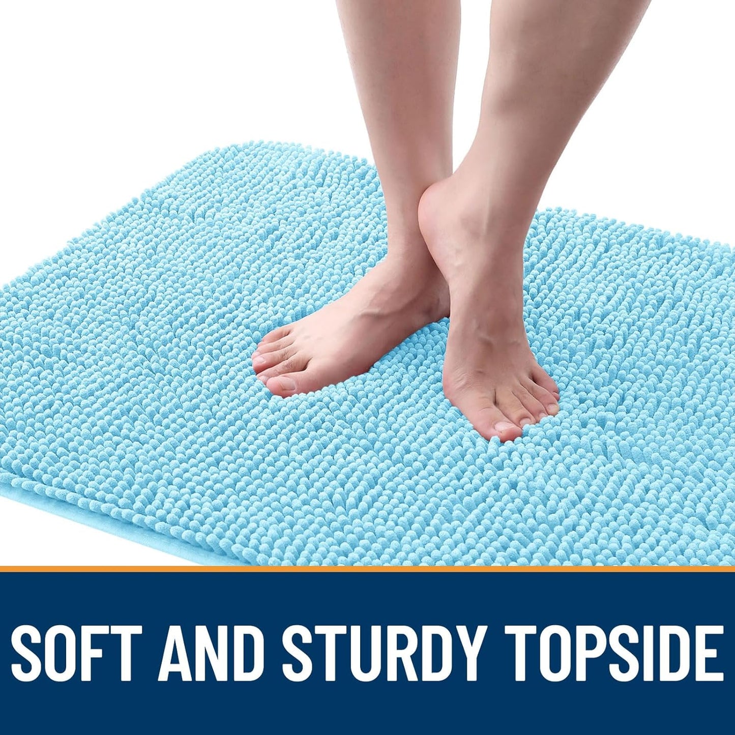 OLANLY Dog Door Mat for Muddy Paws 47x20, Absorbs Moisture and Dirt, Absorbent Non-Slip Washable Doormat, Quick Dry Chenille Mud Mat for Dogs, Entry Indoor Entryway Carpet for Inside Floor, Blue