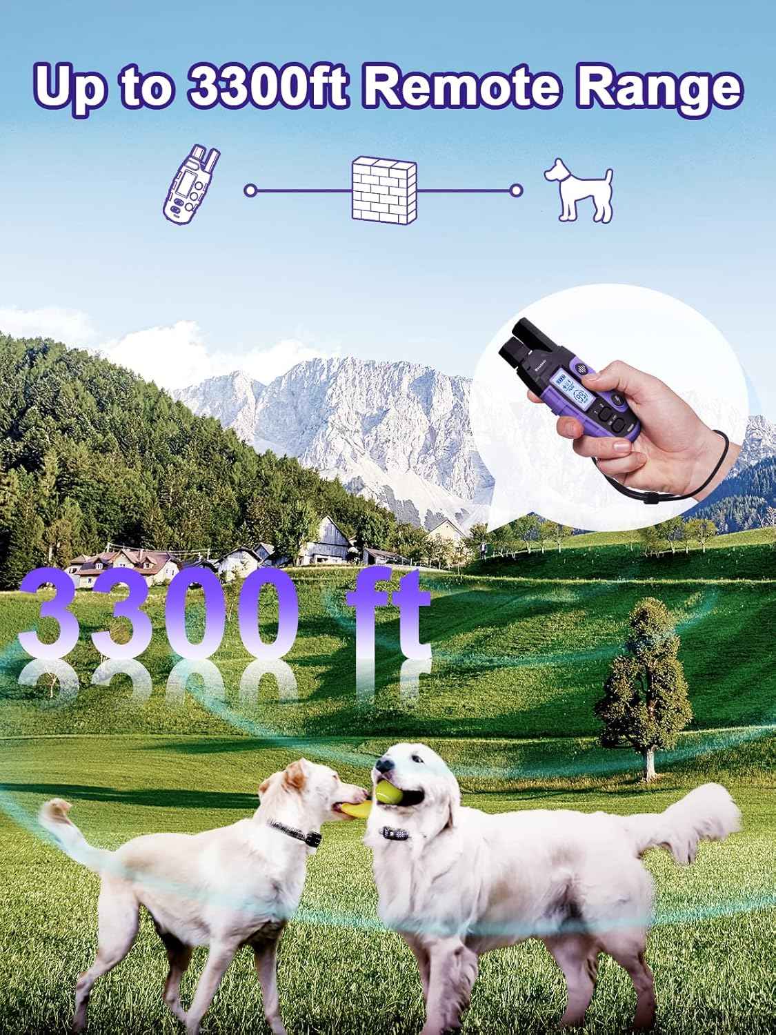 Bousnic Dog Shock Collar 2 Dogs (5-120Lbs) - 3300 ft Waterproof Training Collar for Dogs Large Medium Small with Rechargeable Remote, Beep (1-8) Vibration (1-16) and Humane Shock (1-99) Modes