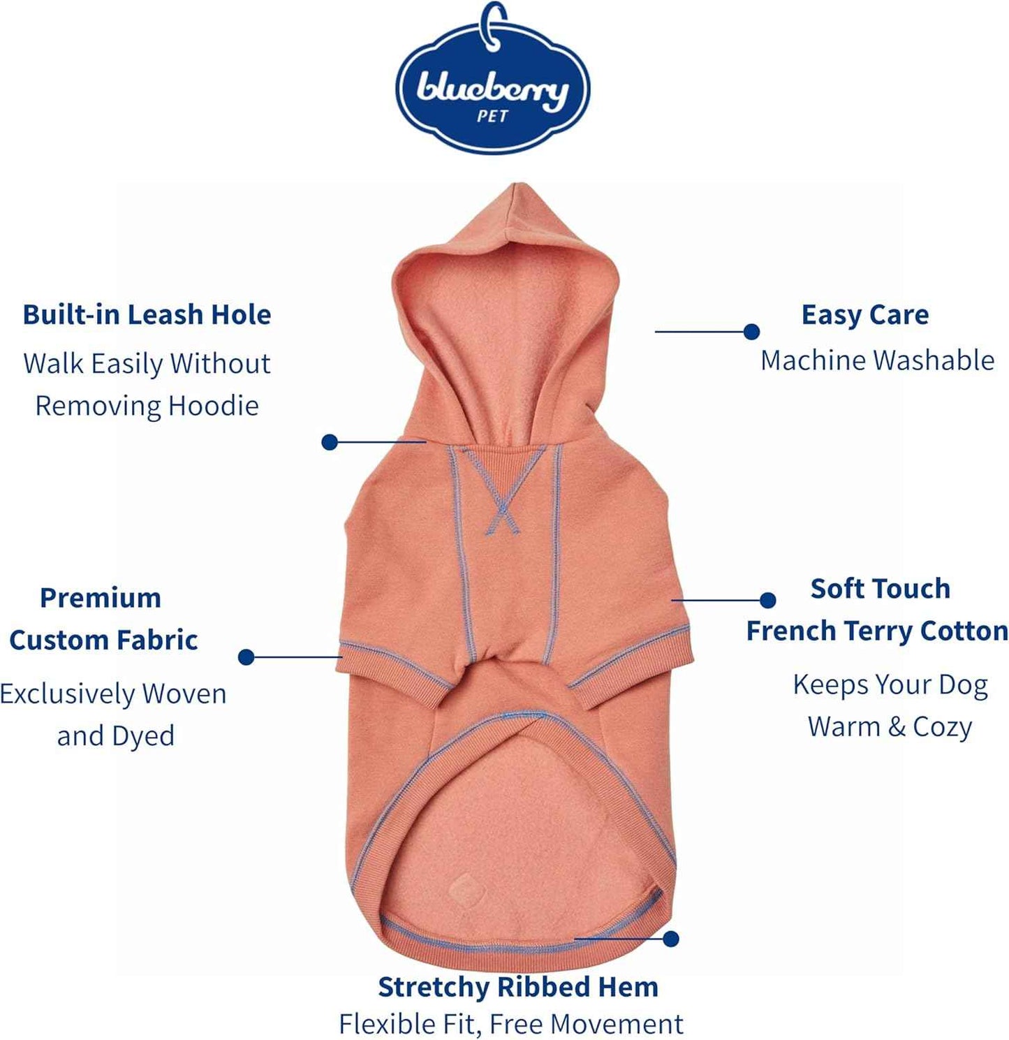 Blueberry Pet Hoodie – 14″ Soft Cotton‑Blend Winter Sweatshirt, Coral, Award‑Winning Small‑Dog Jersey