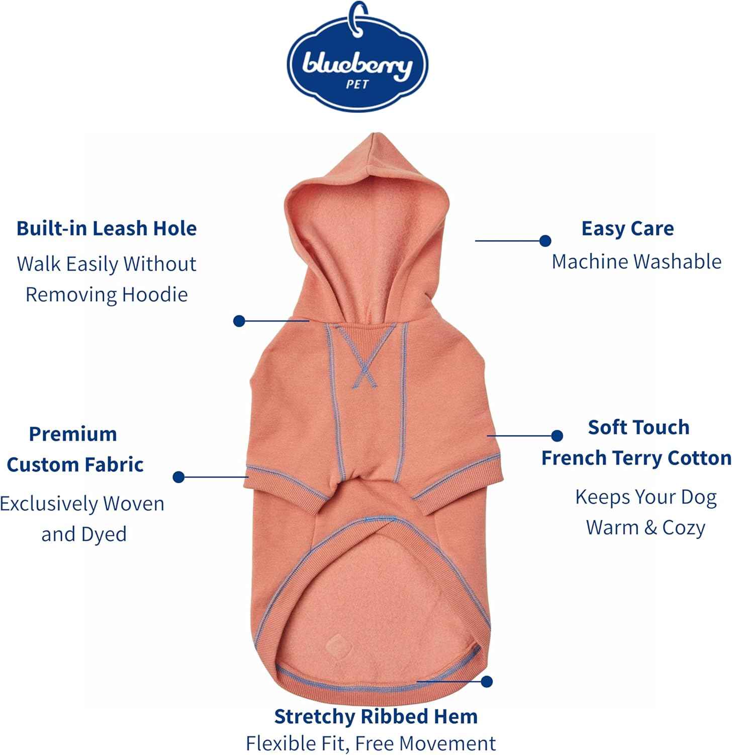 Blueberry Pet Hoodie – 14″ Soft Cotton‑Blend Winter Sweatshirt, Coral, Award‑Winning Small‑Dog Jersey