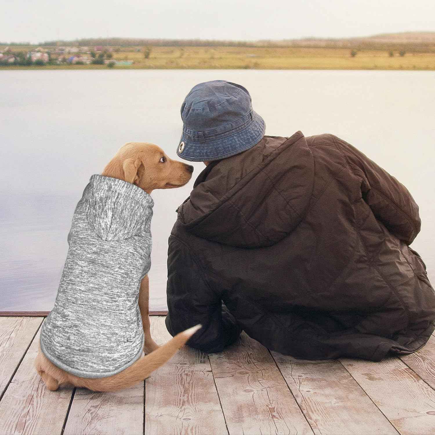 Dog Sweaters for Large Dogs Dog Hoodie Fleece Dog Sweater Soft Dog Clothes Sweatshirt with Pocket Dog Hoodie for Large Dogs(Grey&L)