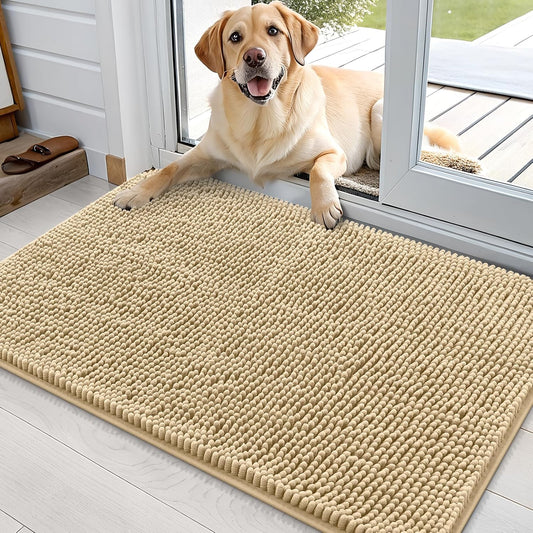 OLANLY Dog Door Mat for Muddy Paws 36x24, Absorbs Moisture and Dirt, Absorbent Non-Slip Washable Doormat, Quick Dry Chenille Mud Mat for Dogs, Entry Indoor Entryway Carpet for Inside Floor, Beige