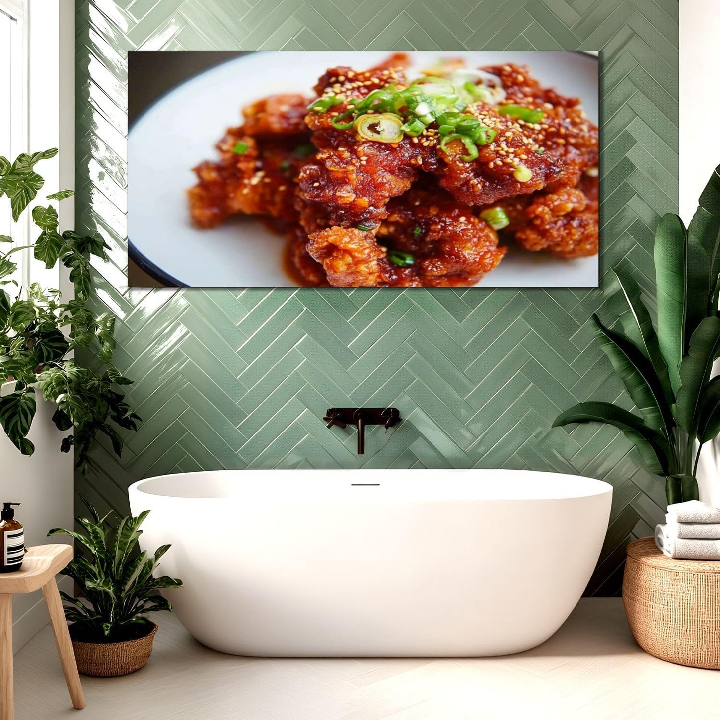 Canvas Wall Art Prints Korean spicy fried chicken Large Framed Wall Art Painting Artwork Poster Hanging Home Decor for Living Room Office Bathroom 30"x60"
