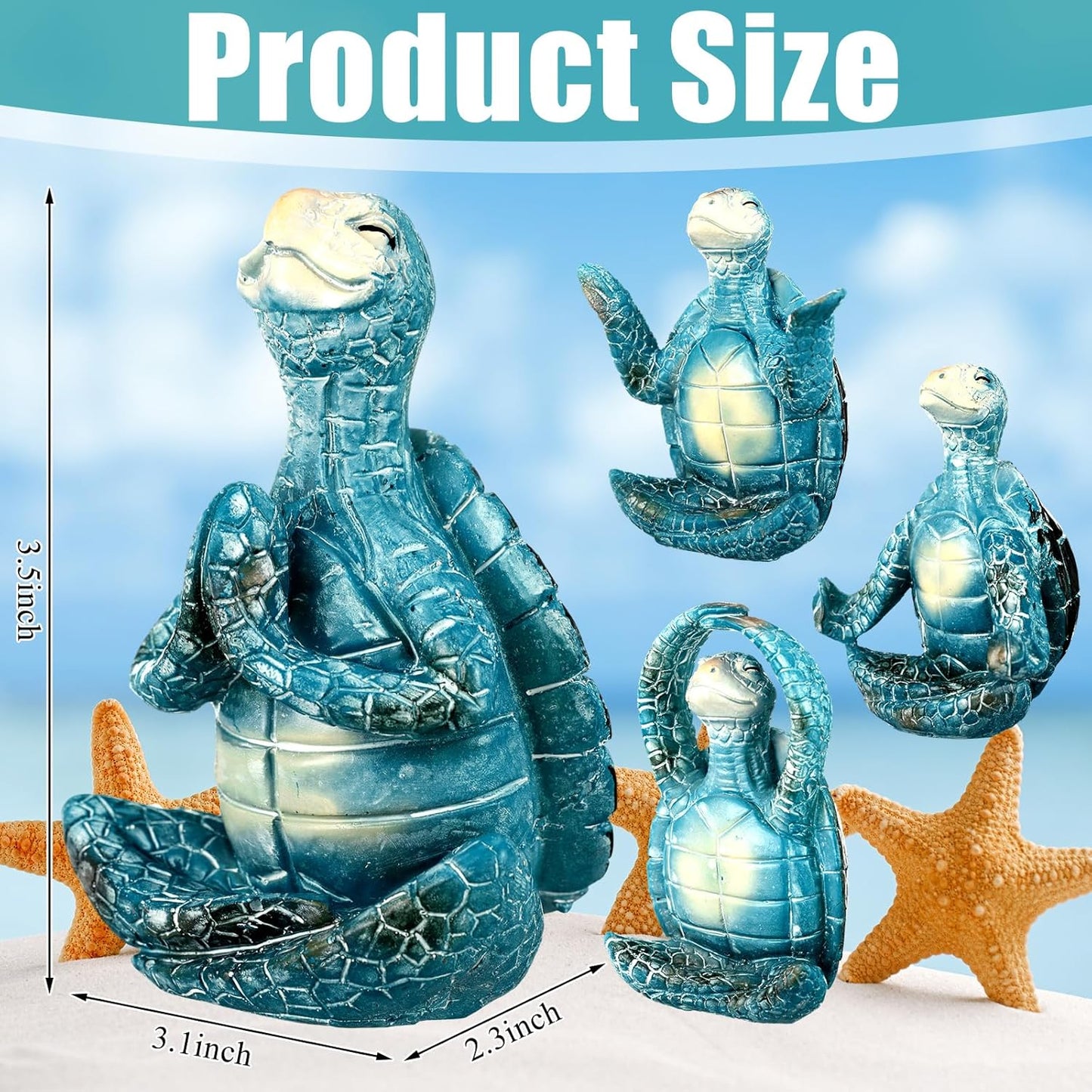 Briwooody 4 Pcs Sea Turtle Meditation Yoga Decor Office Beach Zen Room Decor Sea Turtles Yoga Figurines Coastal Ocean Beachy Bathroom Turtle Gifts for Women Yogis Home Office Decorations(Fashion)