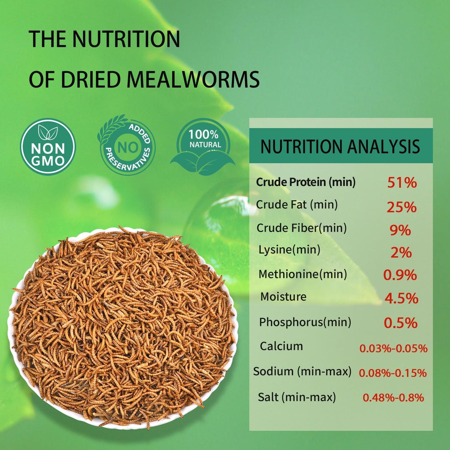 Dried Mealworms 10LB Pure Natural Non-GMO Mealworms for Chickens High Protein Chickens Feed Meal Worms for Laying Hens Wild Birds