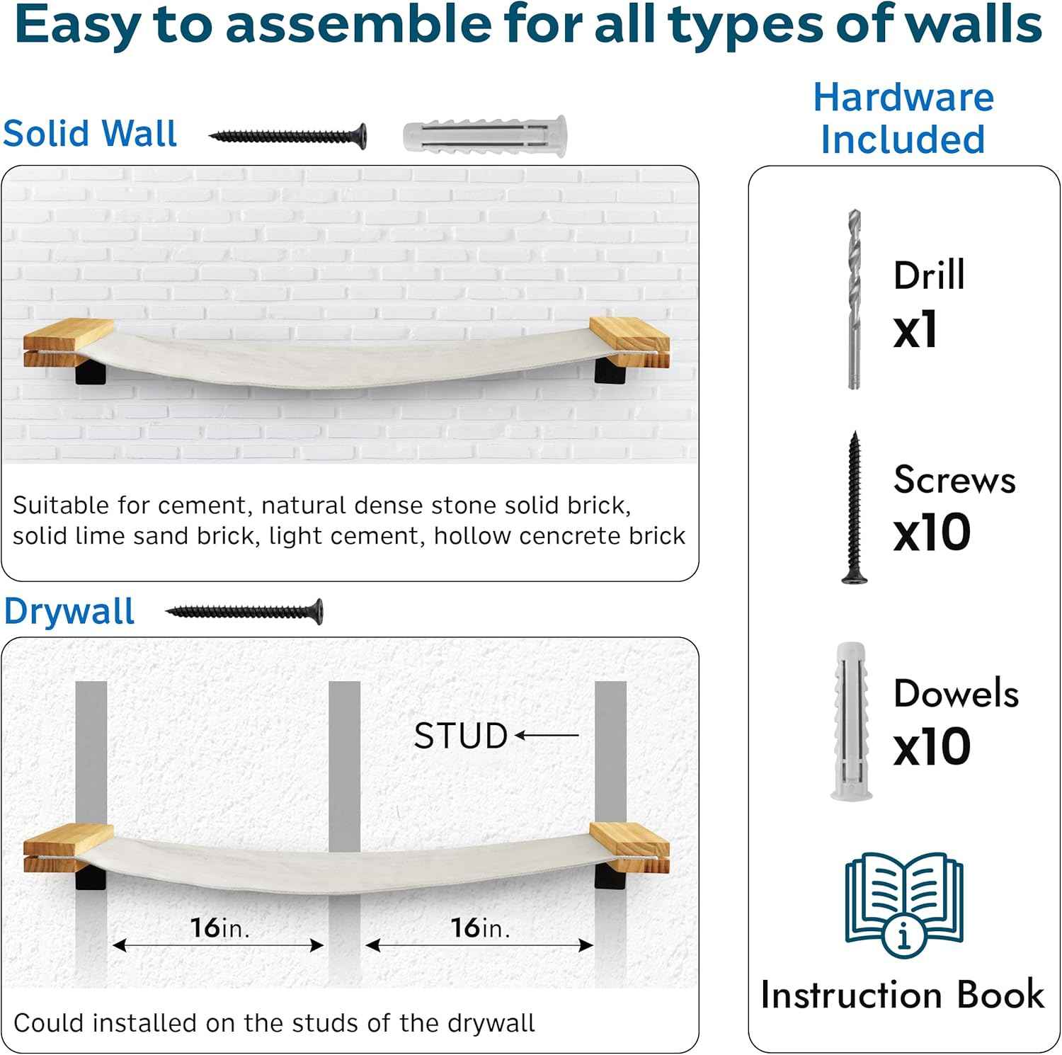 SANDPEAK Cat Wall Hammock | Cat Shelves for wall | Bridge, Shelf and Perches | Modern Wall Furniture for Indoor Cats | Mounted Hammock Bed for Sleeping, Playing, and Lounging.
